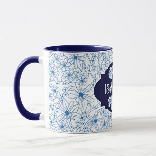 Personalized Name Feminine Blue Floral Pattern Tasse (Links)