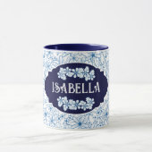 Personalized Name Feminine Blue Floral Pattern Tasse (Zentrum)