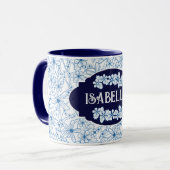 Personalized Name Feminine Blue Floral Pattern Tasse (Vorderseite Links)