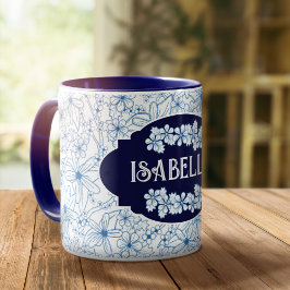 Personalized Name Feminine Blue Floral Pattern Tasse