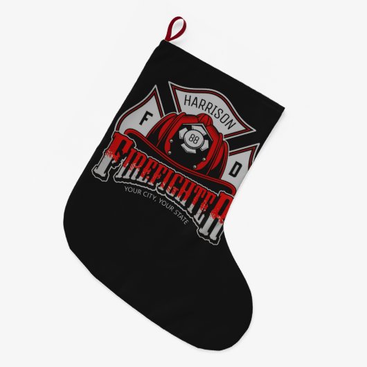Personalized NAME Firefighter Helmet Fire Rescue Großer Weihnachtsstrumpf (Vorderansicht (hängend))