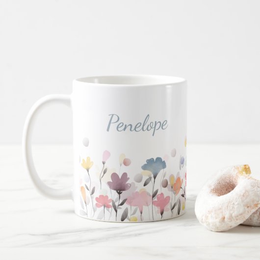 Personalized Name Floral Watercolor Minimalist Kaffeetasse (Mit Donut)