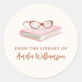 Personalized Name From The Library Pink Bookplate Runder Aufkleber (Vorderseite)