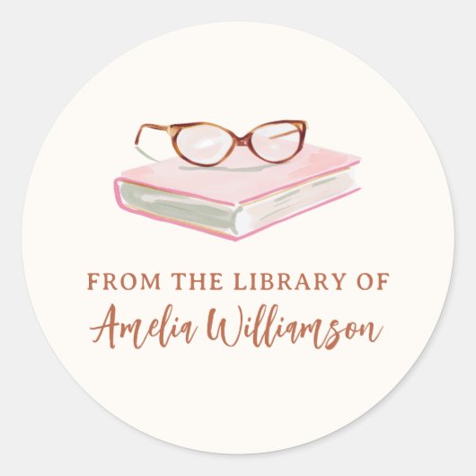 Personalized Name From The Library Pink Bookplate Runder Aufkleber (Vorderseite)