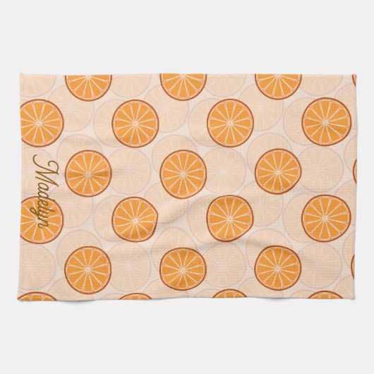 Personalized name fruit orang and brown geschirrtuch (Horizontal)
