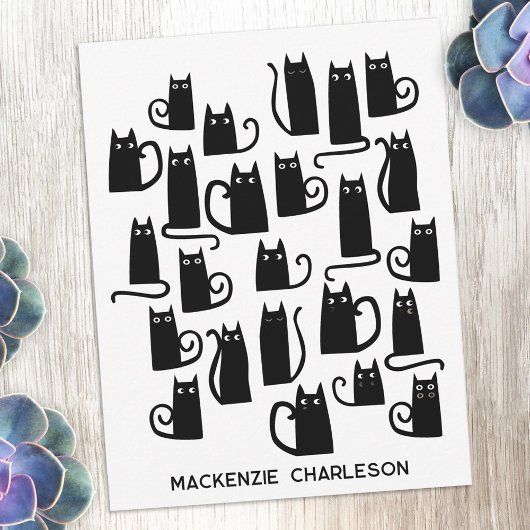 Personalized Name Fun Black Cat Mitteilungskarte