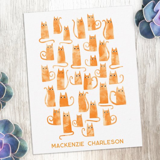 Personalized Name Fun Orange Ginger Cat Mitteilungskarte