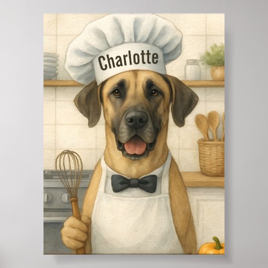 Personalized Name Funny Great Dane Dog Chef Poster (Vorne)