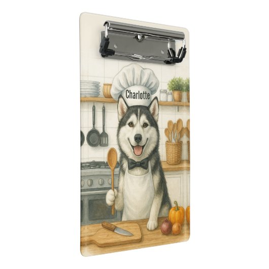 Personalized Name Funny Siberian Husky Dog Chef Mini Klemmbrett (Schrägansicht)