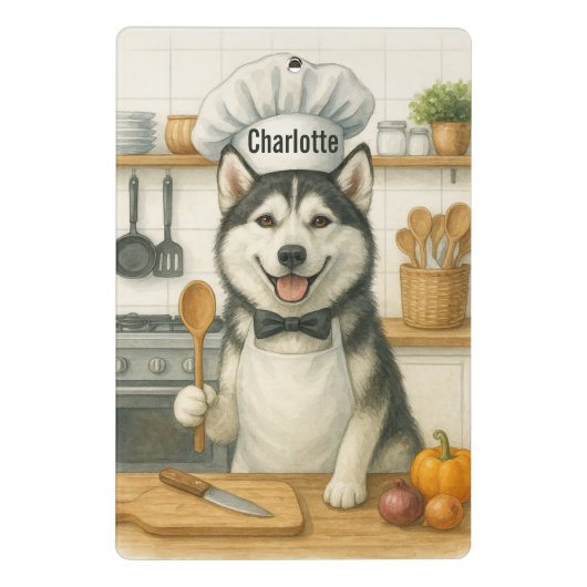 Personalized Name Funny Siberian Husky Dog Chef Mini Klemmbrett (Rückseite)