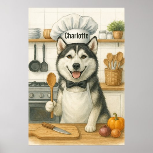 Personalized Name Funny Siberian Husky Dog Chef Poster (Vorne)