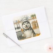 Personalized Name Funny Siberian Husky Dog Chef Quadratischer Aufkleber (Umschlag)
