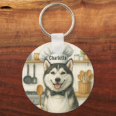 Personalized Name Funny Siberian Husky Dog Chef Schlüsselanhänger (Vorderseite)
