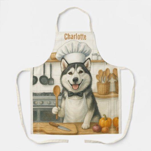 Personalized Name Funny Siberian Husky Dog Chef Schürze (Vorderseite)