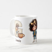 Personalized Name & G Sleepy Morning Plaid Charact Kaffeetasse (Vorderseite Links)