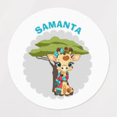  Personalized "Name" Giraffe in the Savanna Waterp Etiketten (Design 1)