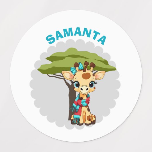 Personalized "Name" Giraffe in the Savanna Waterp Etiketten (Design 1)