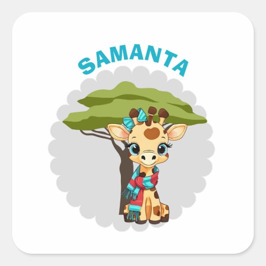  Personalized "Name" Giraffe in the Savanna Waterp Quadratischer Aufkleber (Vorderseite)
