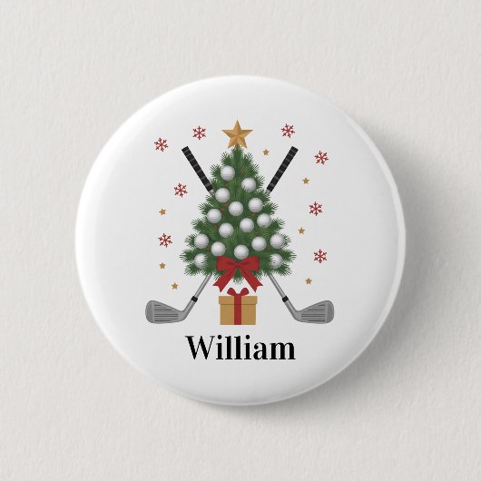 Personalized Name Golf Tree Equipment Christmas  Button (Vorderseite)
