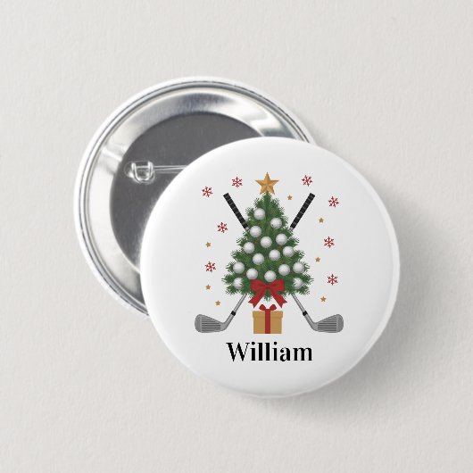 Personalized Name Golf Tree Equipment Christmas Button (Vorne & Hinten)