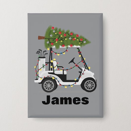 Personalized Name Golfer Christmas Golf Cart Xmas Button (Vorderseite)