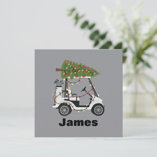 Personalized Name Golfer Christmas Golf Cart Xmas Einladung (Stehend Vorderseite)