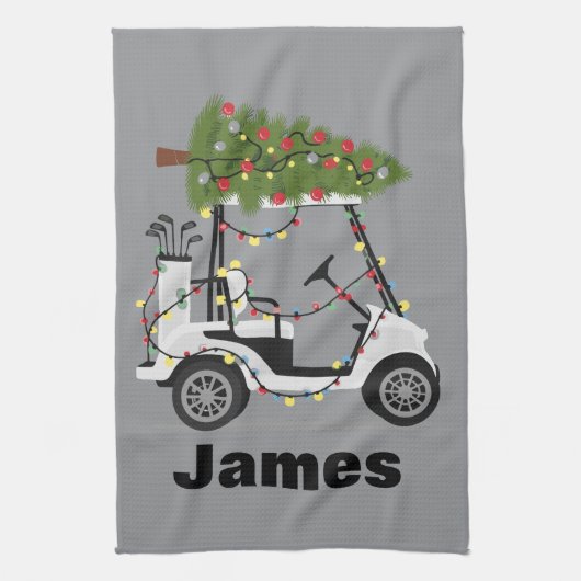 Personalized Name Golfer Christmas Golf Cart Xmas  Geschirrtuch (Vertikal)