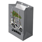Personalized Name Golfer Christmas Golf Cart Xmas Mittlere Geschenktüte (Vorderseite Schrägansicht)