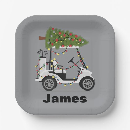 Personalized Name Golfer Christmas Golf Cart Xmas  Pappteller (Vorderseite)