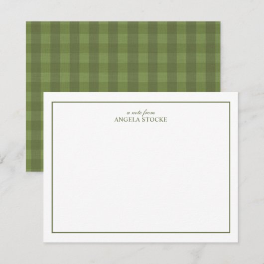 Personalized Name Green Border Gingham Mitteilungskarte (Vorne/Hinten)