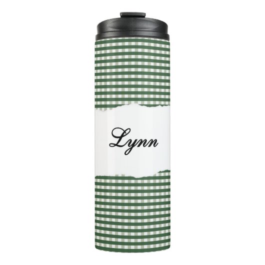 Personalized Name Green Gingham Pattern Thermosbecher (Vorderseite)