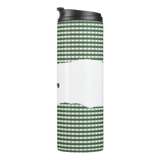 Personalized Name Green Gingham Pattern Thermosbecher (Nach rechts gedreht)