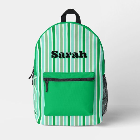 Personalized Name GREEN LINE STRIPES Bedruckter Rucksack (Vorderseite)
