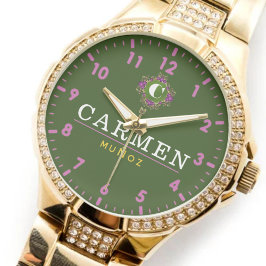 Personalized name green pink monogram custom armbanduhr