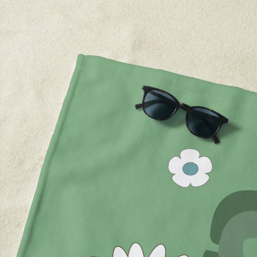 Personalized Name Green Retro Style Flowers Strandtuch (Beispiel)