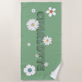 Personalized Name Green Retro Style Flowers Strandtuch (Vorderseite)