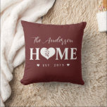 Personalized Name Greyish Red HOME  Kissen<br><div class="desc">This design features the family name, the word "HOME" with the heart shape, year establish on the front. On the back side it is the list of family members with year of birth (which is optional). This simple stylish pillow is a perfect additional to your family room decoration. It is...</div>