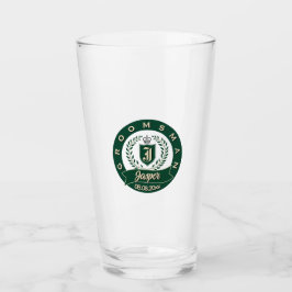 Personalized Name Groomsman Green Heraldic Glas