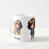 Personalized Name & H Sleepy Morning Plaid Charact Kaffeetasse (Vorderseite Links)