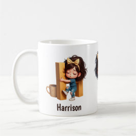 Personalized Name & H Sleepy Morning Plaid Charact Kaffeetasse