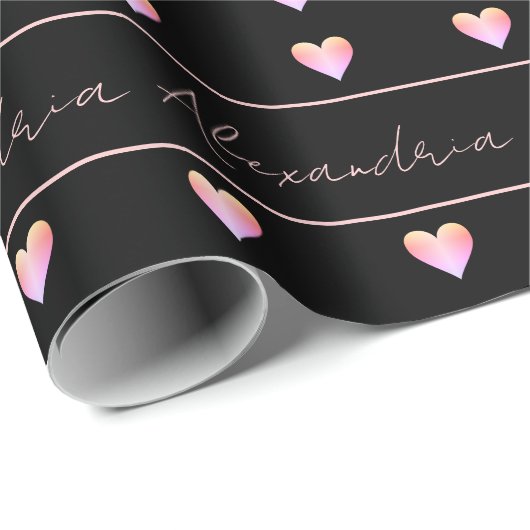 Personalized Name Heart Black Geschenkpapier (Rolleneckpunkt)