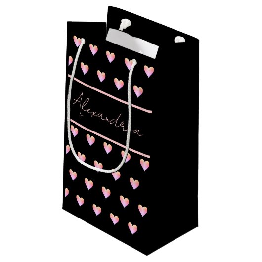Personalized Name Heart Black Kleine Geschenktüte (Rückseite Schrägansicht)