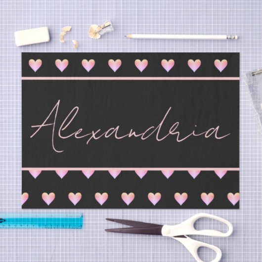 Personalized Name Heart Black Seidenpapier (Handwerk)