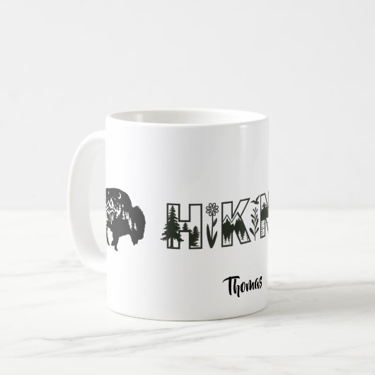 Personalized Name Hiker Nature Buffalo B&W Kaffeetasse (Vorderseite Links)