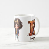 Personalized Name & I Sleepy Morning Plaid Charact Kaffeetasse (VorderseiteRechts)