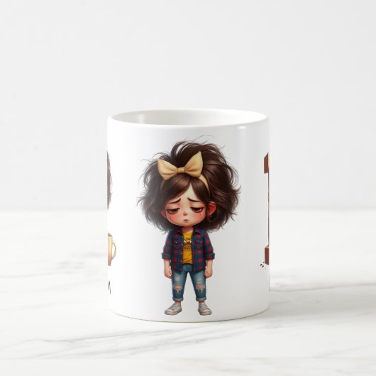 Personalized Name & I Sleepy Morning Plaid Charact Kaffeetasse (Mittel)