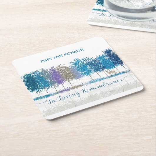 Personalized Name In Remembrance Trees Lone Deer Rechteckiger Pappuntersetzer (angewinkelt)