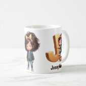 Personalized Name & J Sleepy Morning Plaid Charact Kaffeetasse (VorderseiteRechts)