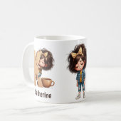 Personalized Name & K Sleepy Morning Plaid Charact Kaffeetasse (Vorderseite Links)