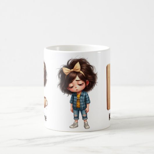 Personalized Name & K Sleepy Morning Plaid Charact Kaffeetasse (Mittel)